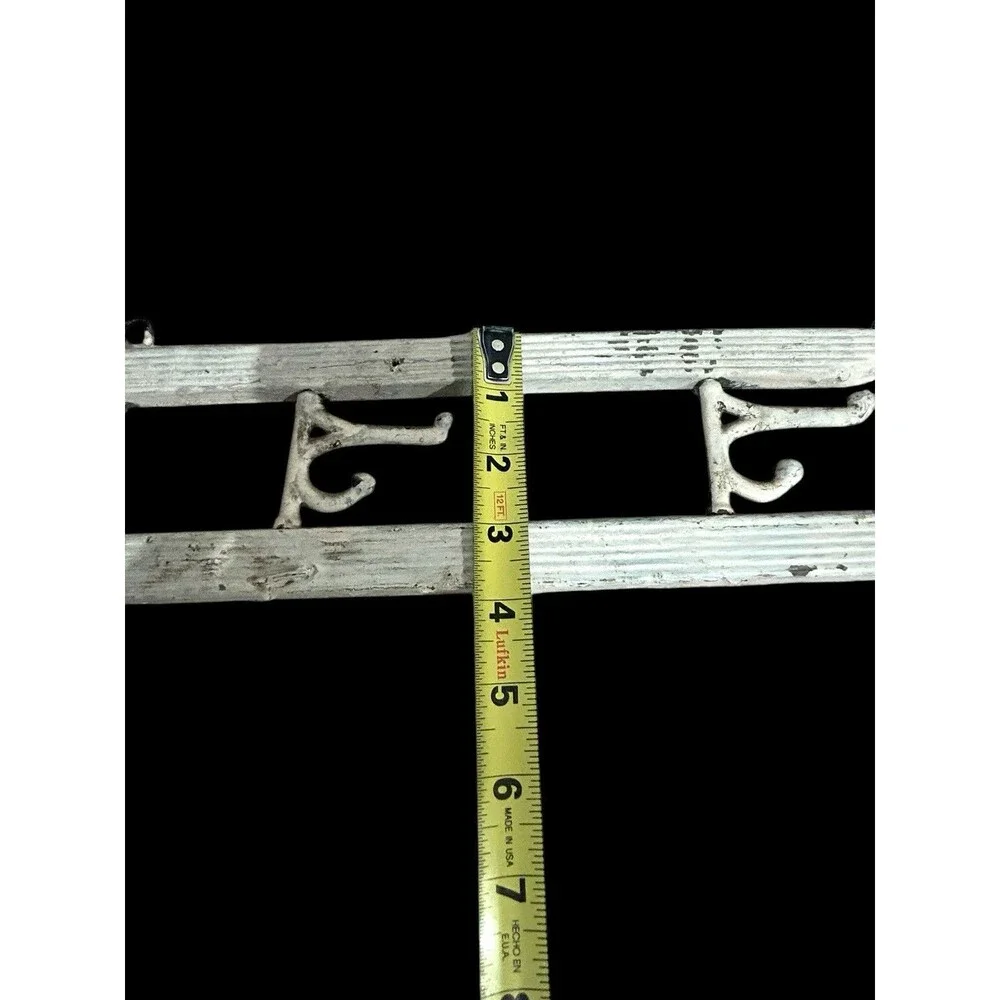 Vtg Painted Wood Rail & 3 Metal Swivel Hooks Wall Mounted Hanging Hat Coat Rack